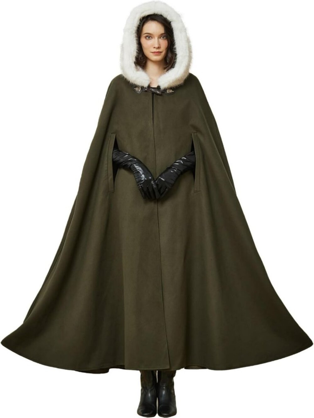Medieval Hooded Cloak Cosplay Cape - Wool Blend for Halloween & Winter Wear
